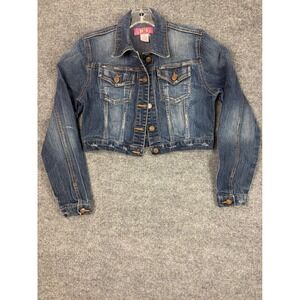 True Y2K Vintage Deb Cropped Denim Jean Jacket Dark Wash Stretch Large 90's EUC